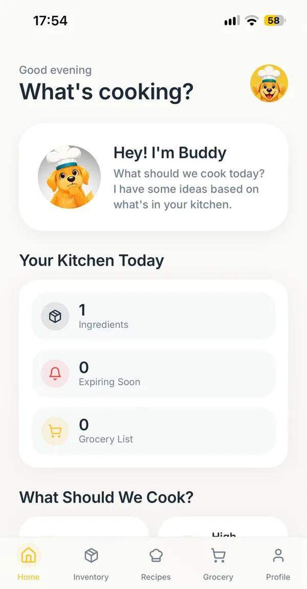 Pawtry app home screen preview (in development)